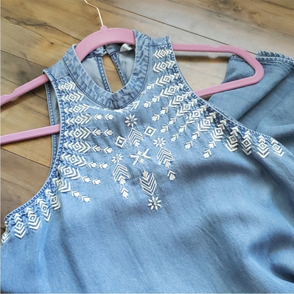 Speechless Chambray Embroidered Sleeveless Dress - Picture 6 of 9